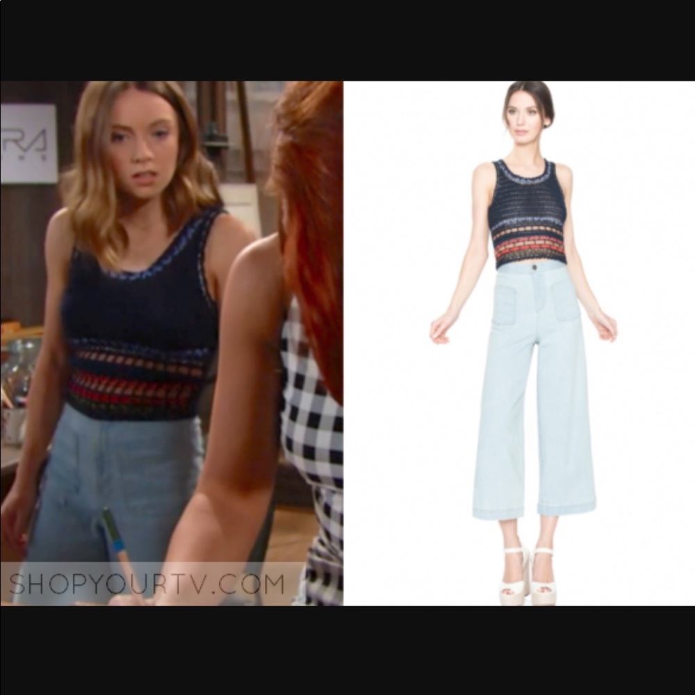 Alice and Olivia Blue Knit Woven Tank Top Large